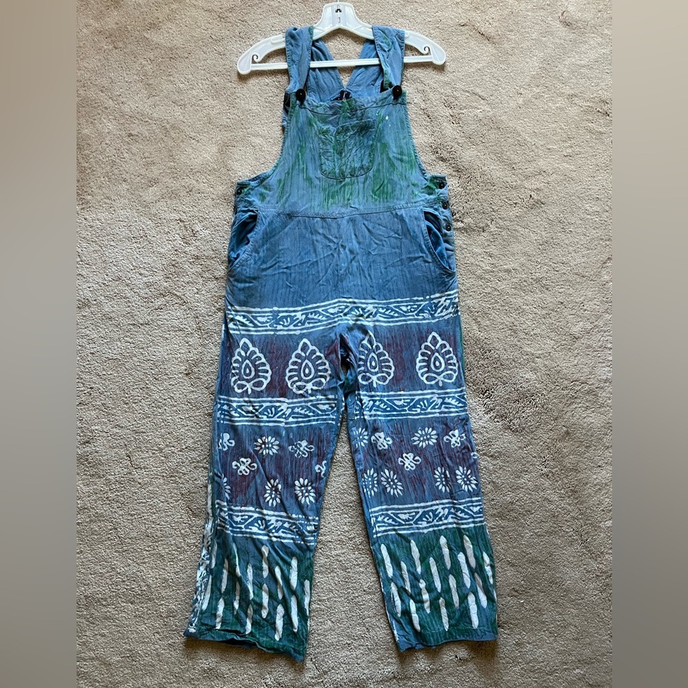 Sacred Threads Blue and Green Boho Overalls